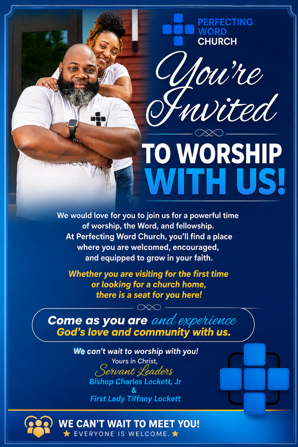 You're Invited to Worship With Us flyer